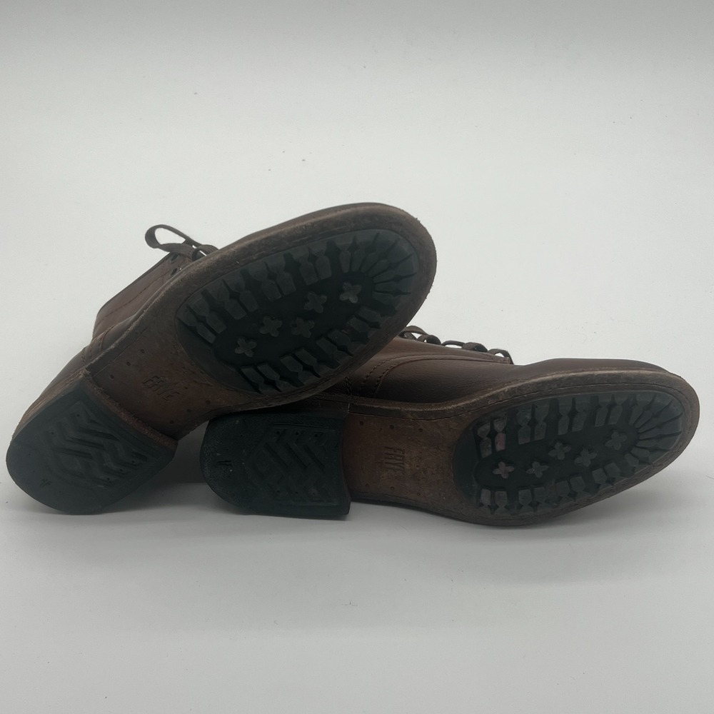Frye Tyler Cognac Brown Leather Lace Up Ankle Combat Booties Womens Size 8 B - Picture 5 of 10